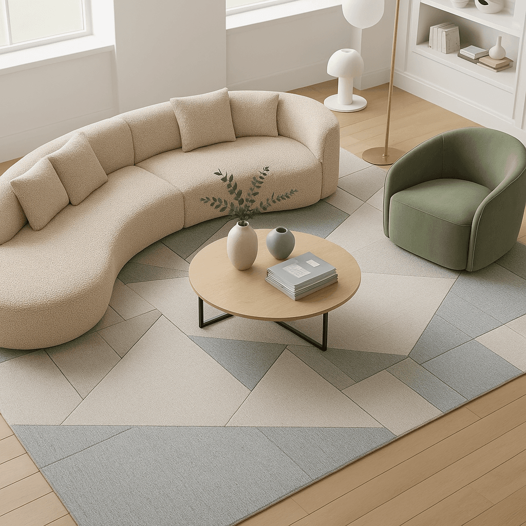 Elsa 3-seater fabric sofa in white with armrest on the left, bird's eyes view from the sidein a living room