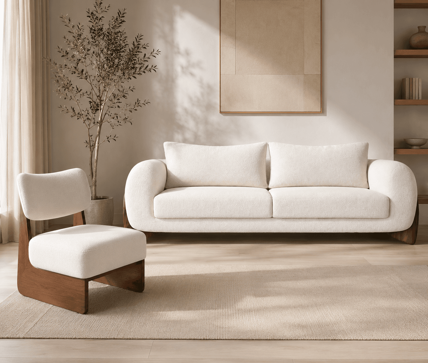 Abaco 3 Seater Sofa with Attia Walnut Accent Chair