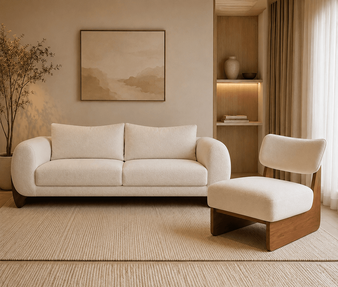 Abaco 3 Seater Sofa with Attia Walnut Accent Chair