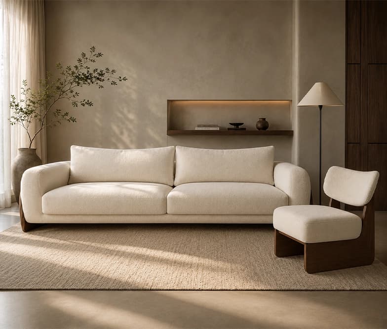 Abaco 3 Seater Sofa with Attia Walnut Accent Chair