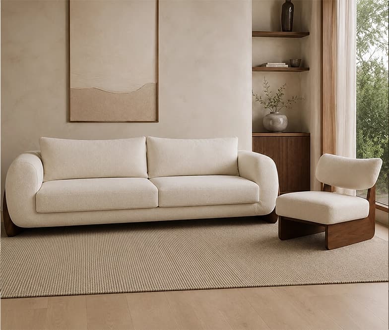 Abaco 3 Seater Sofa with Attia Walnut Accent Chair